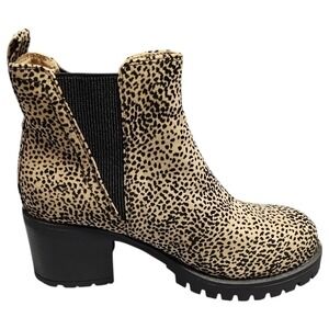 MIA Lauren Chunky Heeled Chelsea Boots Womens 7 Black Tan Animal Print Round Toe